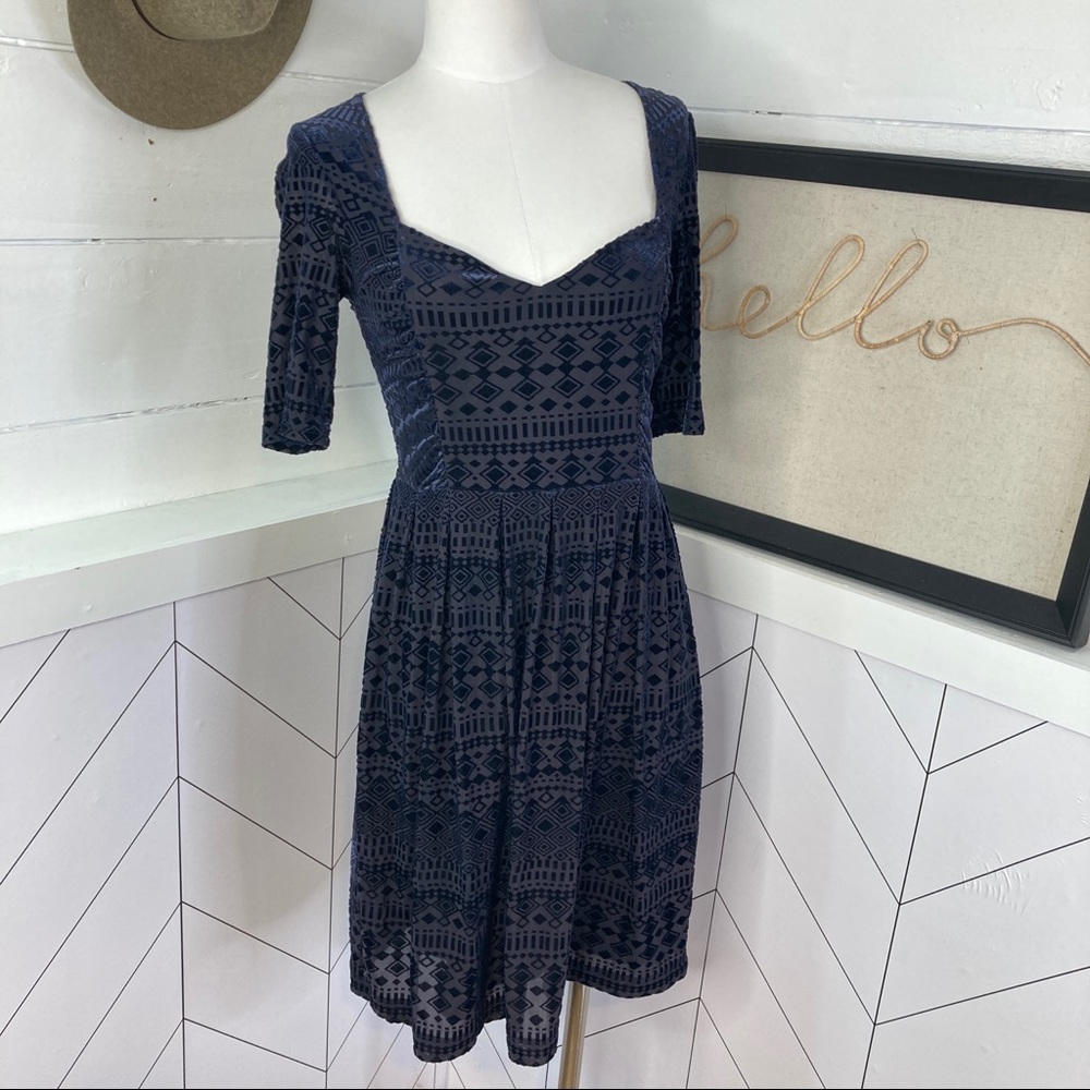 Anthropologie Meadow Rue Navy Velvet Burnout Dress